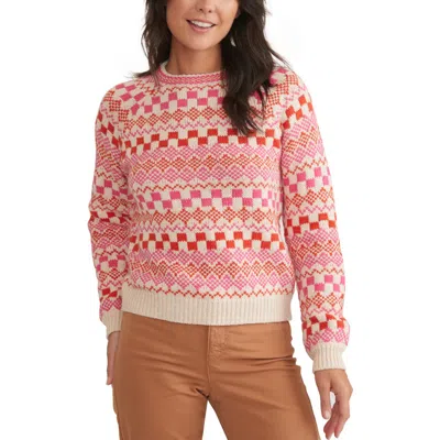 Marine Layer Corralito Crewneck Sweater In Oatmeal/pink/red
