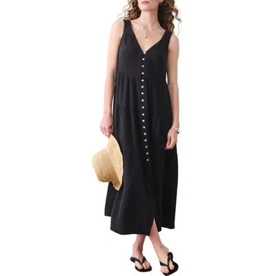 Marine Layer Corrine Texture Sleeveless Tiered Organic Cotton Maxi Dress In Black