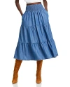 Marine Layer Valeria Chambray Tiered Maxi Skirt In Medium Wash