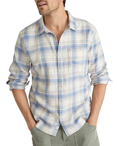 Marine Layer Cotton Stretch Plaid Regular Fit Button Down Selvage Shirt In Indigo/cream