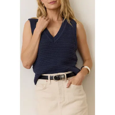 Marine Layer Crochet V-neck Sweater Vest In Navy