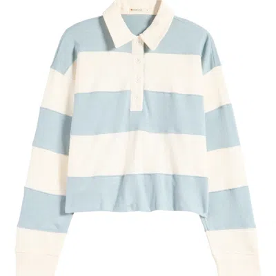 Marine Layer Crop Cotton Rugby Shirt In Faded Aqua Stripe