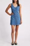 Marine Layer Daisy Sleeveless Denim Minidress In Medium Wash