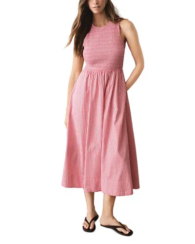 Marine Layer Darcy Stripe Smocked Seersucker Midi Dress In Pink