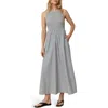 Marine Layer Darcy Sleeveless Smocked Midi Dress In Navy Stripe