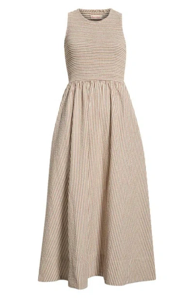 Marine Layer Darcy Stripe Cotton Blend Seersucker Dress In Brown