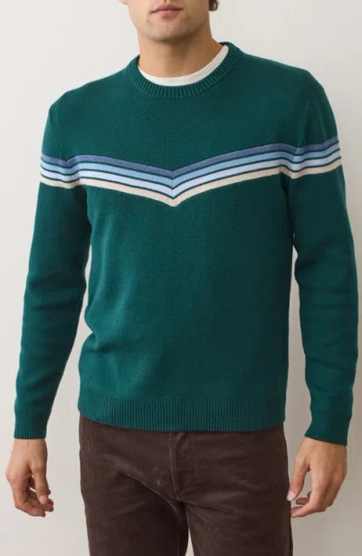 Marine Layer Dean Chevron Cotton Blend Crewneck Sweater In Green