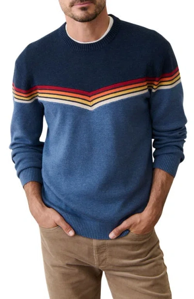 Marine Layer Dean Chevron Cotton Blend Crewneck Sweater In Blue