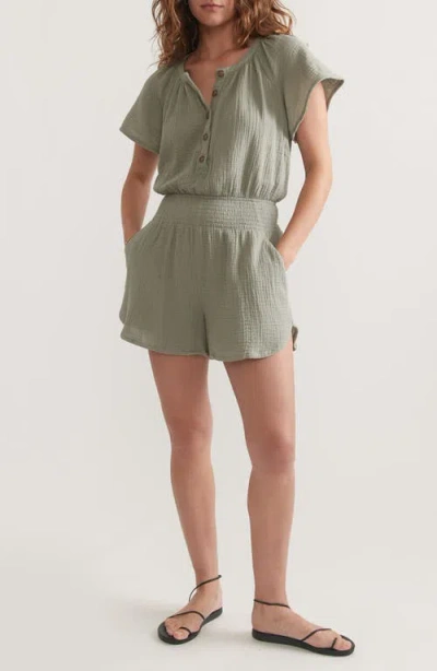 Marine Layer Double Cloth Cotton Romper In Shadow