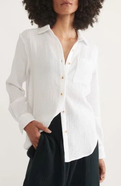 Marine Layer Double Gauze Cotton Button-up Shirt In White