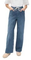 Marine Layer Drawstring Denim Wide Leg Pants Medium Wash In Blue