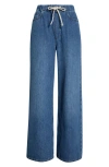 Marine Layer Drawstring Denim Wide Leg Pants Medium Wash In Blue