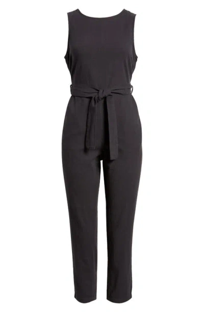 Marine Layer Eloise Belted Sleeveless Jumpsuit In Faded Black