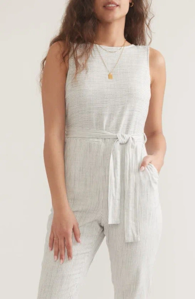 Marine Layer Eloise Stripe Belted Sleeveless Jumpsuit In White And Navy Stripe