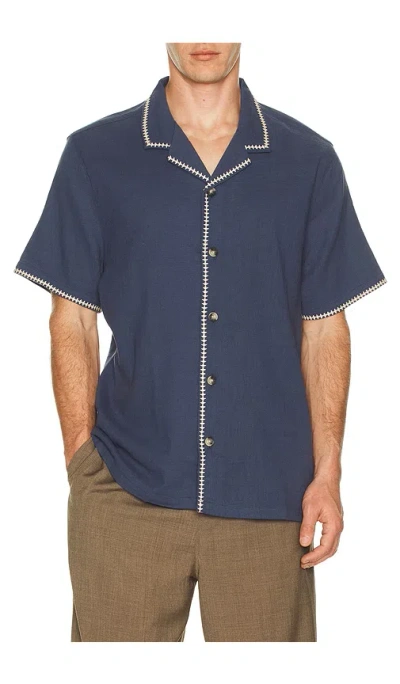 Marine Layer Embroidered Resort Shirt In Blue