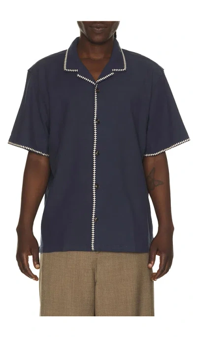 Marine Layer Embroidered Resort Shirt In Blue