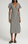 Marine Layer Emlyn Wrap Midi Dress In Black And White Ecat