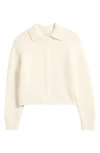 Marine Layer Everly Cable Detail Crop Polo Sweater In Neutral