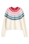 Marine Layer Fiorella Fair Isle Crewneck Sweater In Neutral