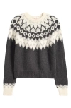 Marine Layer Fiorella Fair Isle Sweater In Gray