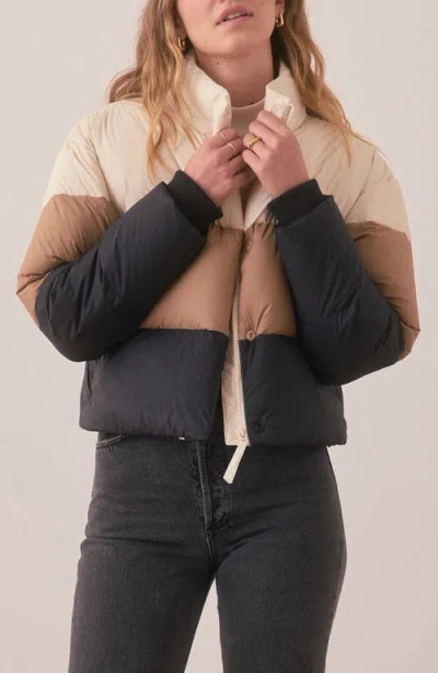 Marine Layer Gia Crop Down Puffer Jacket In Neutral Colorblock