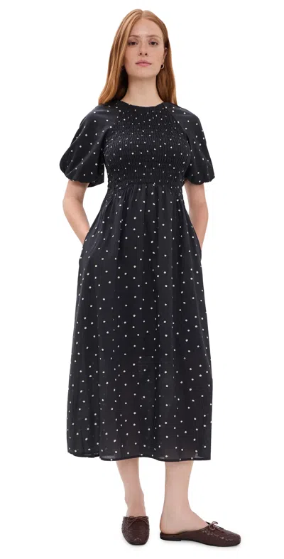 Marine Layer Gigi Smocked Dress Navy Polka Dot In Black