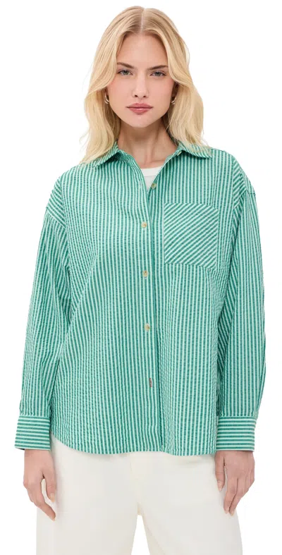 Marine Layer Gracey Oversized Seersucker Shirt Slushy Stripe In Green