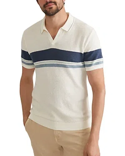 Marine Layer Greyson Cotton Stripe Sweater Knit Standard Fit Polo Shirt In Blue Stripe