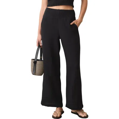 Marine Layer Isla Pull-on Double Cloth Wide Leg Pants In Black