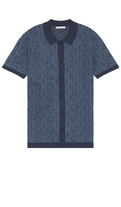 Marine Layer Jacquard Short Sleeve Sweater In Blue Geo Jacquard