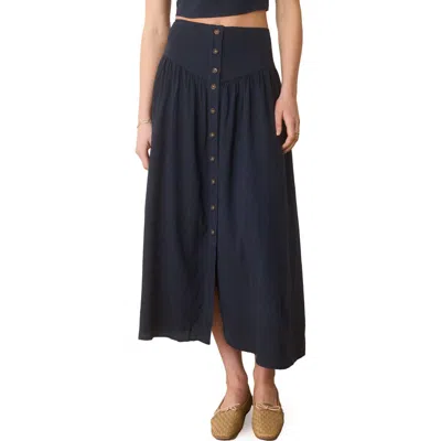 Marine Layer Jade Button Front Hemp Blend Midi Skirt In India Ink