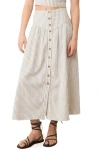Marine Layer Jade Stripe Button Front Hemp Blend Midi Skirt In Neutral