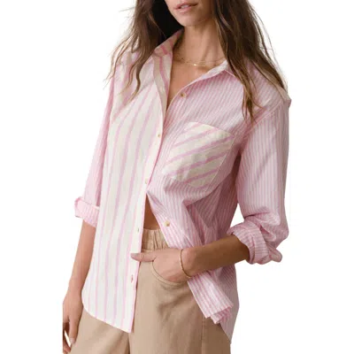 Marine Layer Jane California Relaxed Stripe Cotton Poplin Button-up Shirt In Pink
