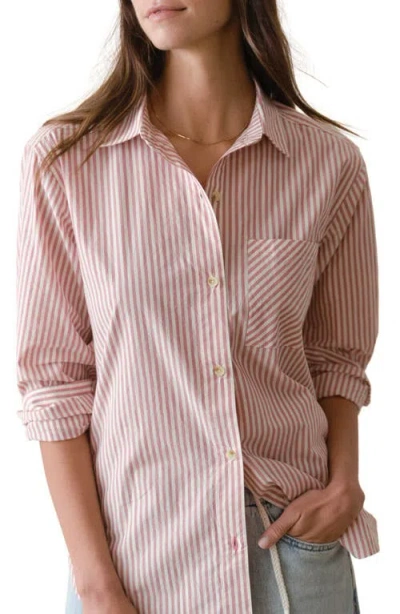 Marine Layer Jane California Relaxed Stripe Cotton Poplin Button-up Shirt In Pink