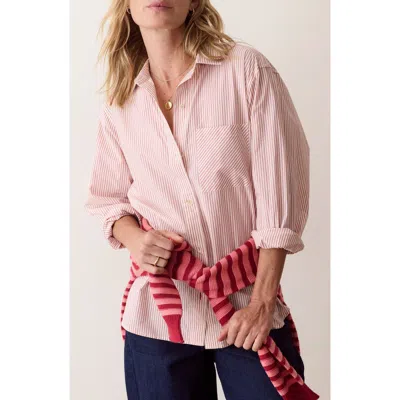 Marine Layer Jane Relaxed Pinstripe Pima Cotton Shirt In Pink