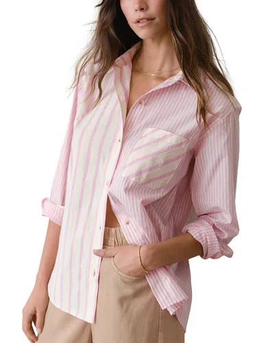 Marine Layer Jane California Relaxed Stripe Cotton Poplin Button-up Shirt In Pink