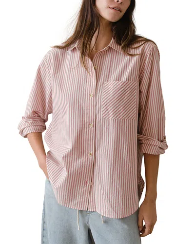 Marine Layer Jane California Relaxed Stripe Cotton Poplin Button-up Shirt In Pink