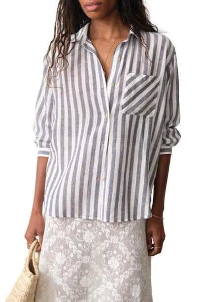 Marine Layer Jane Relaxed Stripe Shirt In Gray