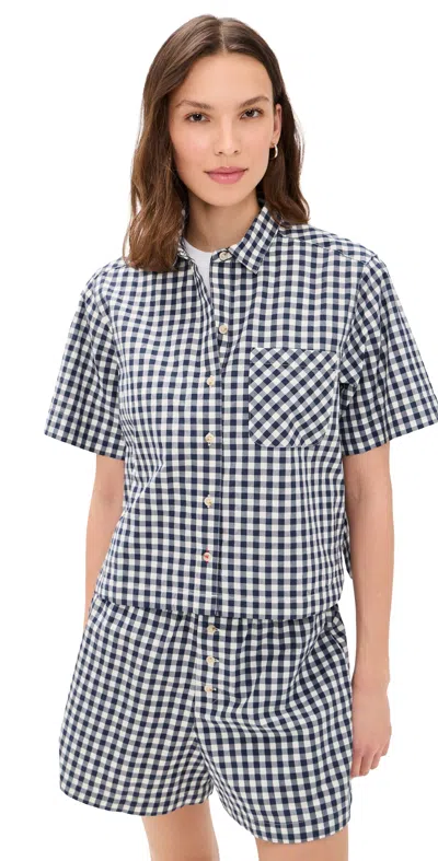 Marine Layer Jordie Poplin Shirt Navy/white Gingham In Multi