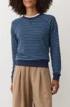 Marine Layer Juno Stripe & Dot Reversible Double Knit Top In Blue
