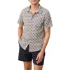 Marine Layer Leaf Print Short Sleeve Stretch Cotton Selvage Button-up Shirt In Gray