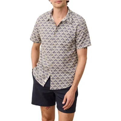 Marine Layer Leaf Print Short Sleeve Stretch Cotton Selvage Button-up Shirt In Gray