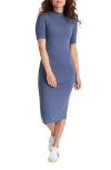 Marine Layer Lexi Mock Neck Rib Midi Dress In Vintage Indigo
