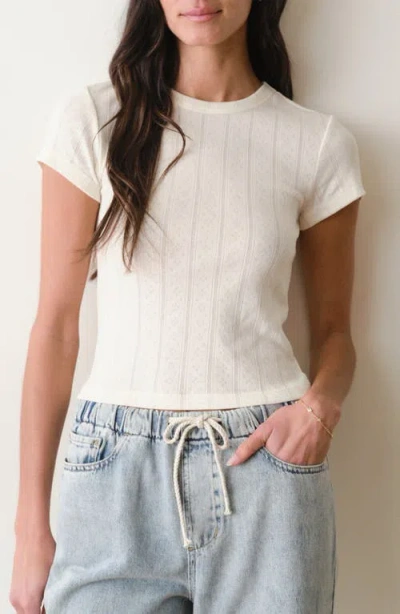 Marine Layer Lexi Pointelle Crewneck T-shirt In Antique White