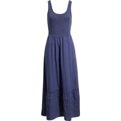Marine Layer Lexi Rib & Poplin Sleeveless Midi Dress In Blue