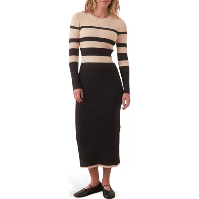 Marine Layer Lexi Stripe Long Sleeve Rib Sweater Dress In Black