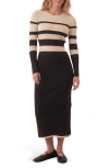 Shop Marine Layer Lexi Stripe Long Sleeve Rib Sweater Dress In Black/cream