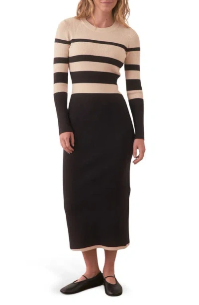 Marine Layer Lexi Stripe Long Sleeve Rib Sweater Dress In Black/cream