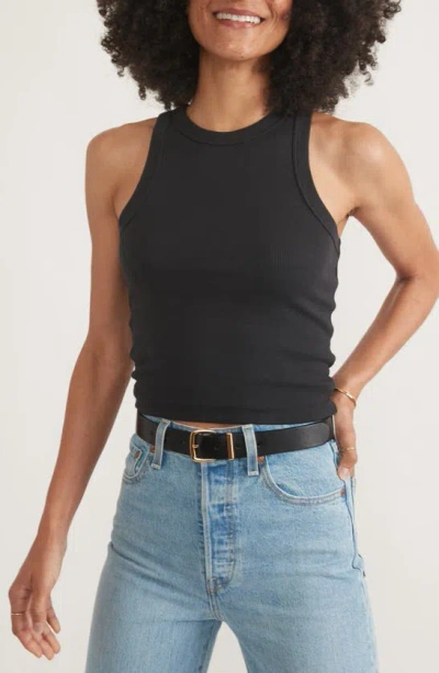 Marine Layer Lexi Sun-in High Neck Crop Rib Tank In Faded Black