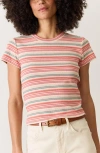 Marine Layer Lexi Sun-in Stripe Crewneck Rib T-shirt In Red Multi Stripe